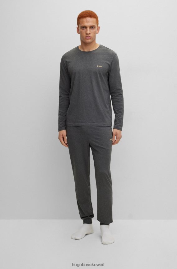 4TFNJN2231 الرمادي الداكن Hugo Boss تي شيرت هوغو من القطن المطاطي باللون الرمادي الداكن مع شعار مطرز