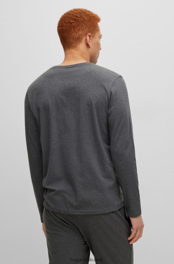 4TFNJN2231 الرمادي الداكن Hugo Boss تي شيرت هوغو من القطن المطاطي باللون الرمادي الداكن مع شعار مطرز