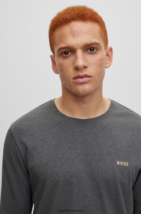 4TFNJN2231 الرمادي الداكن Hugo Boss تي شيرت هوغو من القطن المطاطي باللون الرمادي الداكن مع شعار مطرز