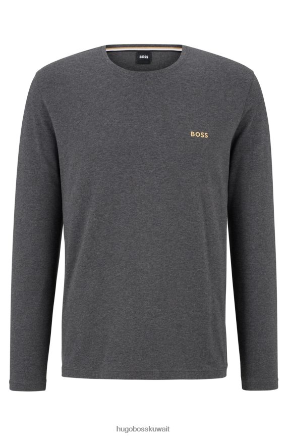 4TFNJN2231 الرمادي الداكن Hugo Boss تي شيرت هوغو من القطن المطاطي باللون الرمادي الداكن مع شعار مطرز