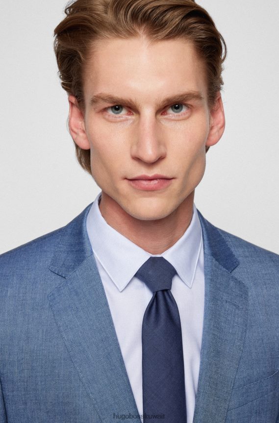 4TFNJN2232 أزرق فاتح Hugo Boss قميص Hugo ذو قصة ضيقة باللون الأزرق الفاتح مصنوع من القطن النشط المنعش