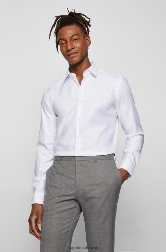 4TFNJN2233 أبيض Hugo Boss قميص Hugo ذو قصة ضيقة من القطن الأبيض النشط