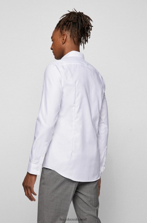 4TFNJN2233 أبيض Hugo Boss قميص Hugo ذو قصة ضيقة من القطن الأبيض النشط