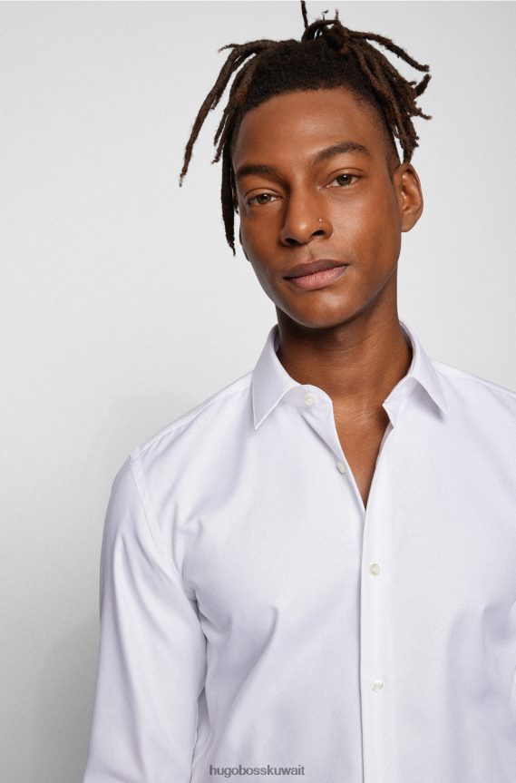 4TFNJN2233 أبيض Hugo Boss قميص Hugo ذو قصة ضيقة من القطن الأبيض النشط