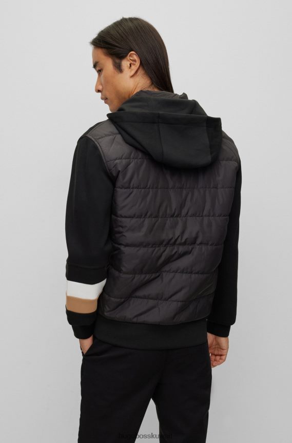 4TFNJN2234 أسود Hugo Boss هوديي بسحاب هجين مع هوغو أسود مبطن في الخلف