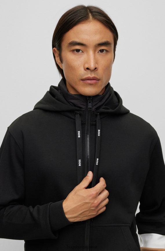 4TFNJN2234 أسود Hugo Boss هوديي بسحاب هجين مع هوغو أسود مبطن في الخلف