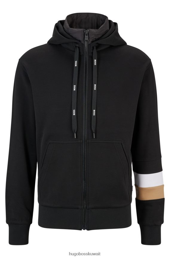4TFNJN2234 أسود Hugo Boss هوديي بسحاب هجين مع هوغو أسود مبطن في الخلف