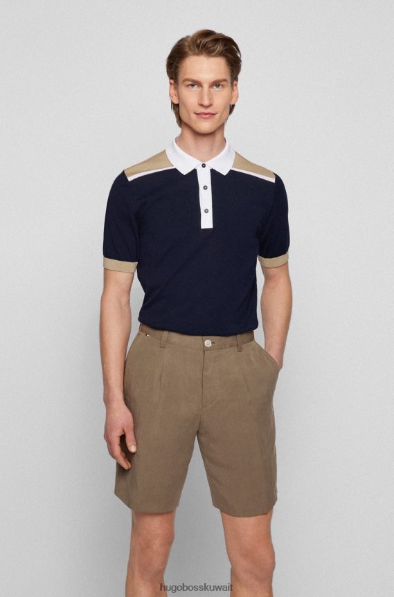 4TFNJN2235 أزرق غامق Hugo Boss قميص بولو من القطن المرسيري باللون الأزرق الداكن مع هوغو متباين الألوان