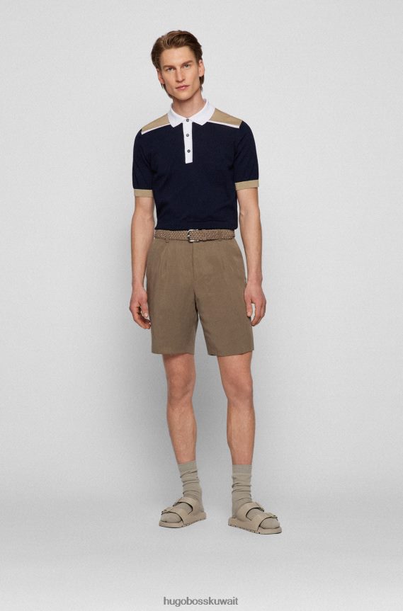 4TFNJN2235 أزرق غامق Hugo Boss قميص بولو من القطن المرسيري باللون الأزرق الداكن مع هوغو متباين الألوان