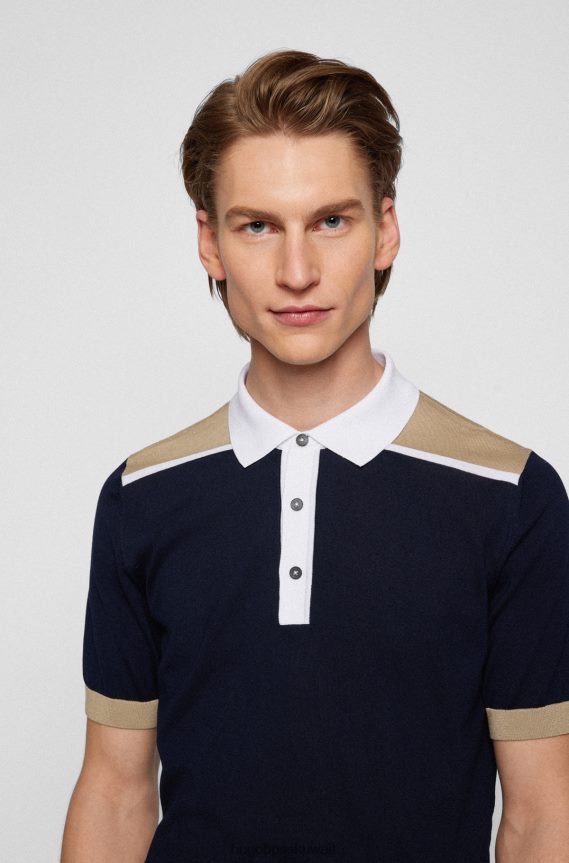 4TFNJN2235 أزرق غامق Hugo Boss قميص بولو من القطن المرسيري باللون الأزرق الداكن مع هوغو متباين الألوان