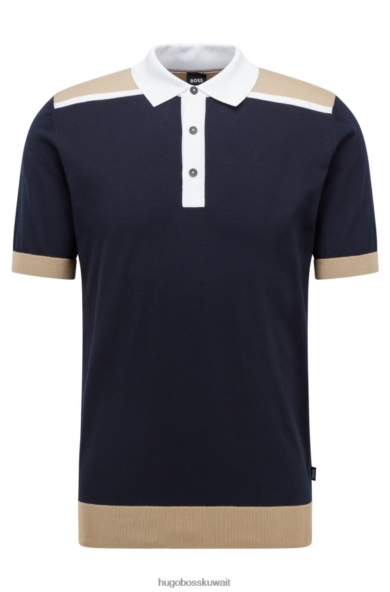4TFNJN2235 أزرق غامق Hugo Boss قميص بولو من القطن المرسيري باللون الأزرق الداكن مع هوغو متباين الألوان