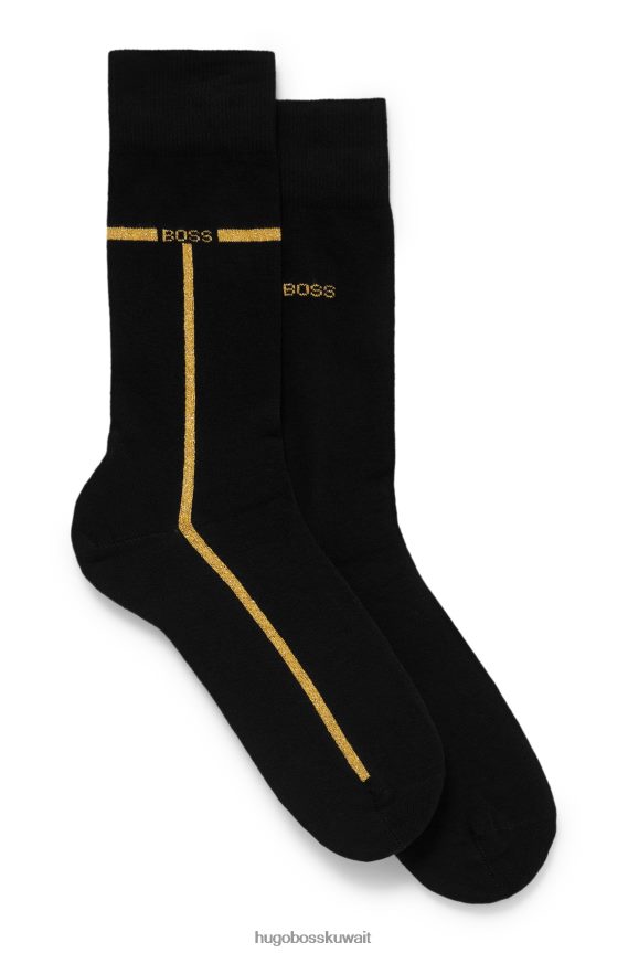 4TFNJN2238 أسود Hugo Boss Hugo - حزمة من قطعتين من الجوارب ذات الطول العادي مع تفاصيل الشعار