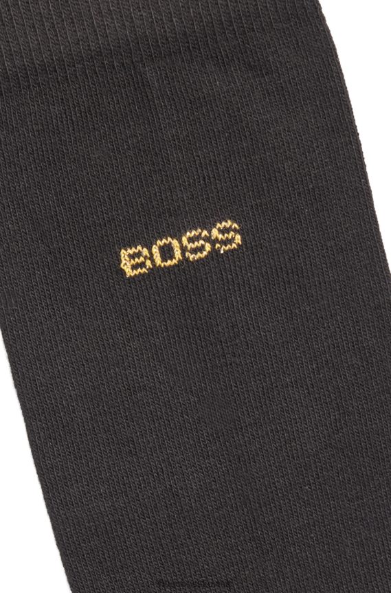 4TFNJN2238 أسود Hugo Boss Hugo - حزمة من قطعتين من الجوارب ذات الطول العادي مع تفاصيل الشعار