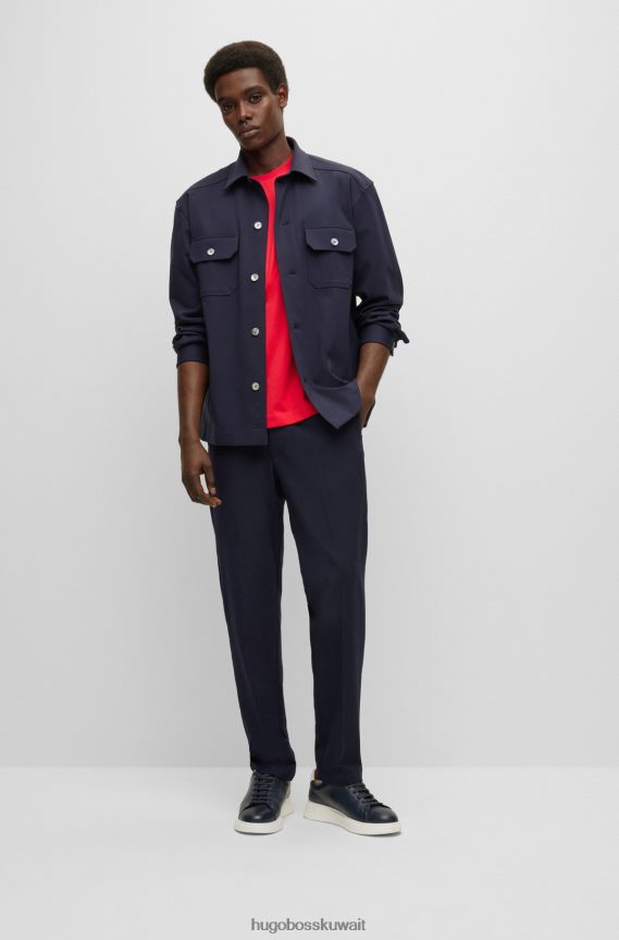 4TFNJN2243 أحمر Hugo Boss تيشيرت هوغو أحمر بشعار الماركة بقصة عادية من قطن الجيرسيه