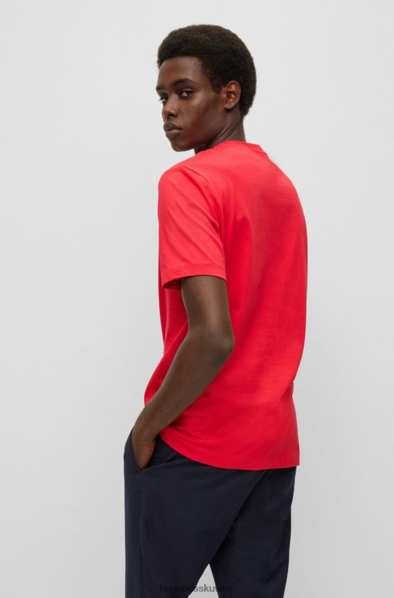 4TFNJN2243 أحمر Hugo Boss تيشيرت هوغو أحمر بشعار الماركة بقصة عادية من قطن الجيرسيه