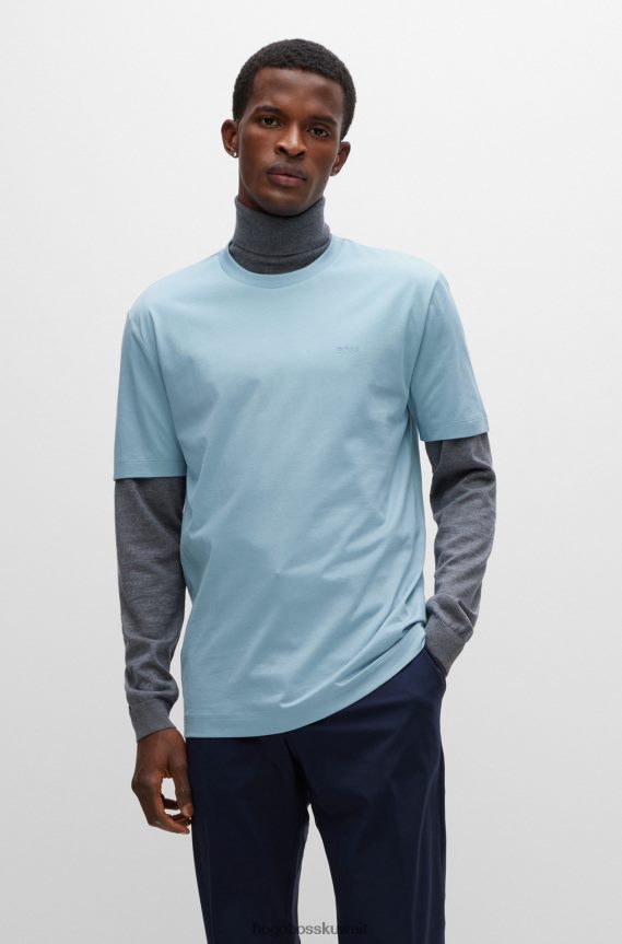 4TFNJN2246 أزرق فاتح Hugo Boss تيشيرت بشعار الماركة بمقاس عادي مصنوع من قطن الجيرسيه باللون الأزرق الفاتح من Hugo