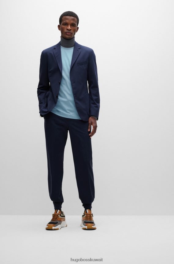 4TFNJN2246 أزرق فاتح Hugo Boss تيشيرت بشعار الماركة بمقاس عادي مصنوع من قطن الجيرسيه باللون الأزرق الفاتح من Hugo