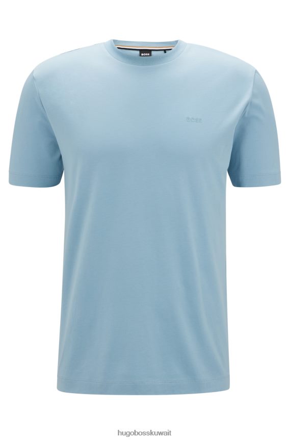 4TFNJN2246 أزرق فاتح Hugo Boss تيشيرت بشعار الماركة بمقاس عادي مصنوع من قطن الجيرسيه باللون الأزرق الفاتح من Hugo