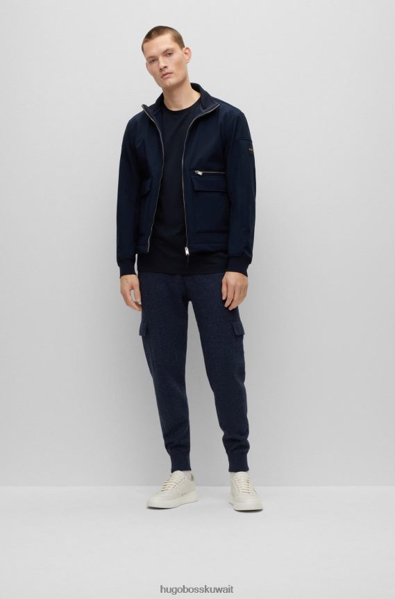 4TFNJN2247 أزرق غامق Hugo Boss تيشيرت بشعار الماركة بقصة عادية باللون الأزرق الداكن مصنوع من قطن جيرسي هوغو