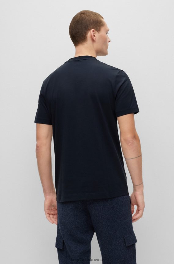 4TFNJN2247 أزرق غامق Hugo Boss تيشيرت بشعار الماركة بقصة عادية باللون الأزرق الداكن مصنوع من قطن جيرسي هوغو