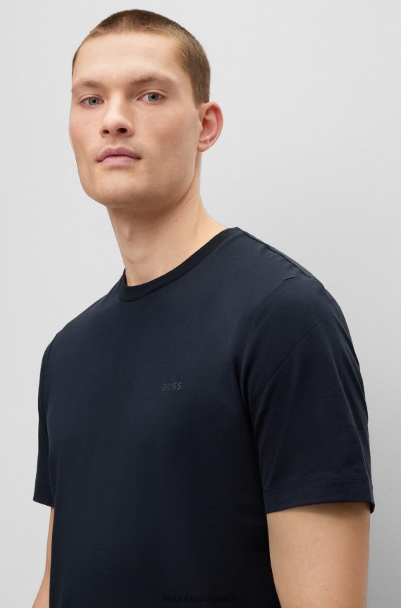4TFNJN2247 أزرق غامق Hugo Boss تيشيرت بشعار الماركة بقصة عادية باللون الأزرق الداكن مصنوع من قطن جيرسي هوغو
