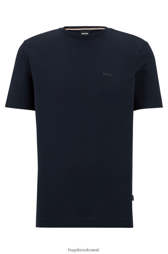 4TFNJN2247 أزرق غامق Hugo Boss تيشيرت بشعار الماركة بقصة عادية باللون الأزرق الداكن مصنوع من قطن جيرسي هوغو