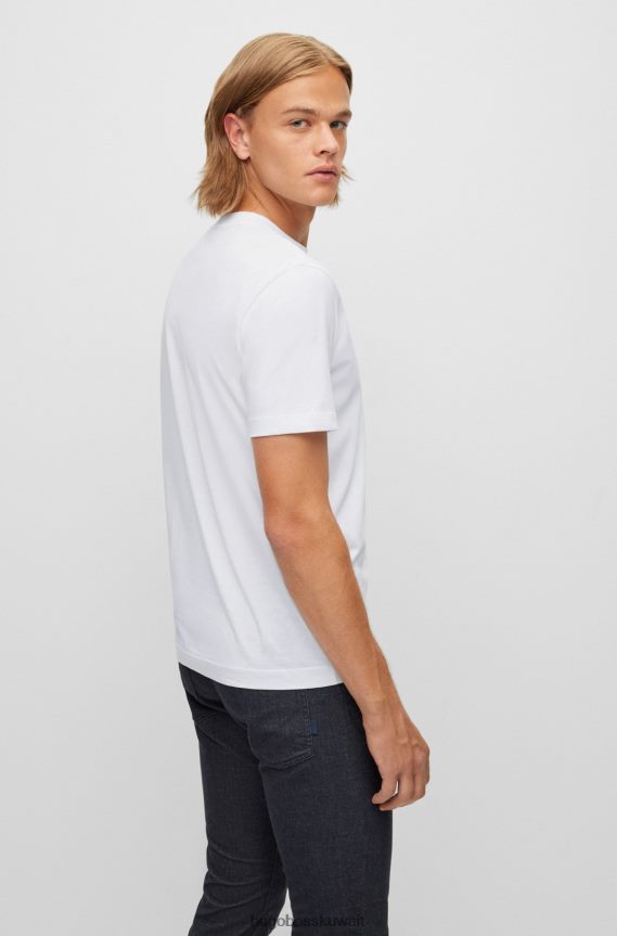 4TFNJN2248 أبيض Hugo Boss تيشيرت بشعار الماركة بمقاس عادي مصنوع من قطن جيرسي هوغو باللون الأبيض