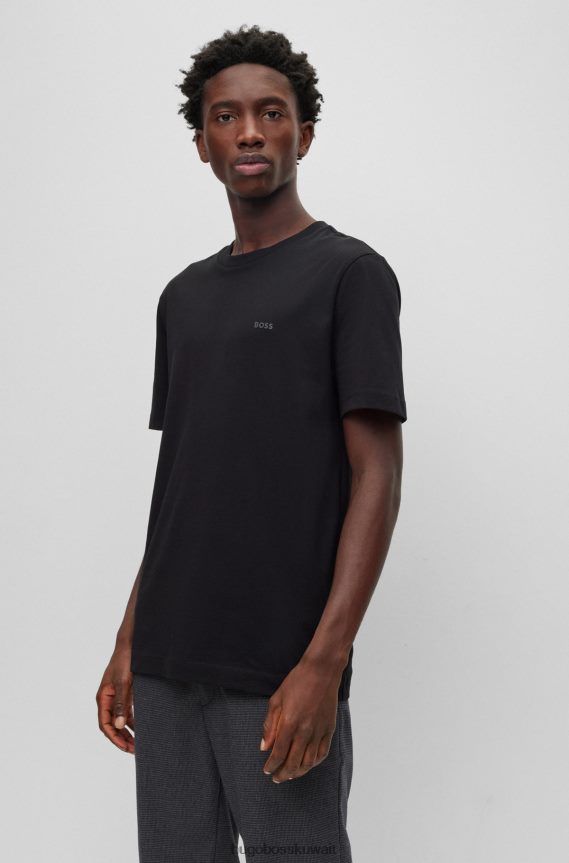 4TFNJN2249 أسود Hugo Boss تيشيرت هوغو أسود بشعار الماركة مصنوع من قطن الجيرسيه