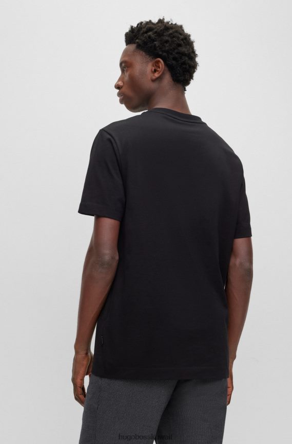 4TFNJN2249 أسود Hugo Boss تيشيرت هوغو أسود بشعار الماركة مصنوع من قطن الجيرسيه