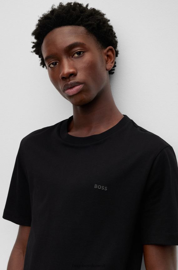 4TFNJN2249 أسود Hugo Boss تيشيرت هوغو أسود بشعار الماركة مصنوع من قطن الجيرسيه