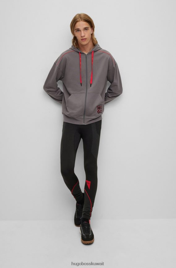 4TFNJN2250 الرمادي الداكن Hugo Boss سترة بغطاء للرأس بسحاب من Hugo باللون الرمادي الداكن مع شعار مكدس