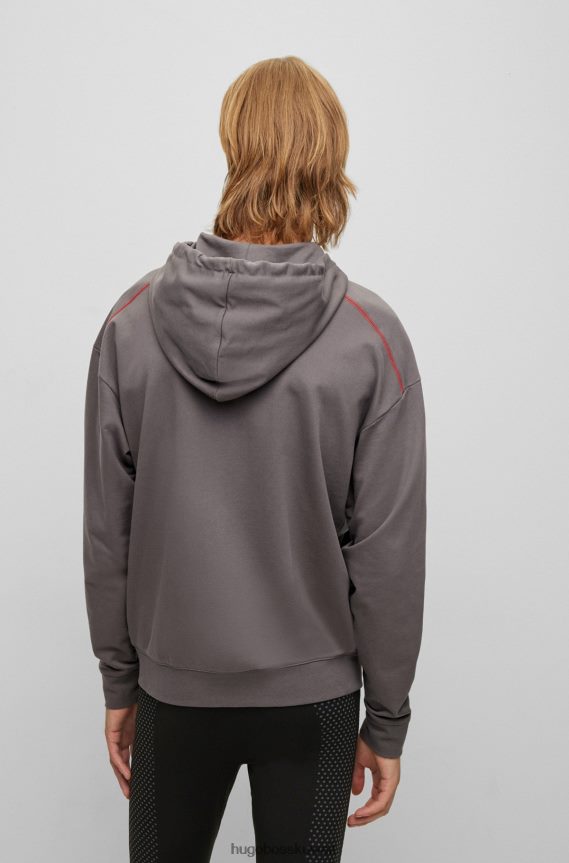 4TFNJN2250 الرمادي الداكن Hugo Boss سترة بغطاء للرأس بسحاب من Hugo باللون الرمادي الداكن مع شعار مكدس