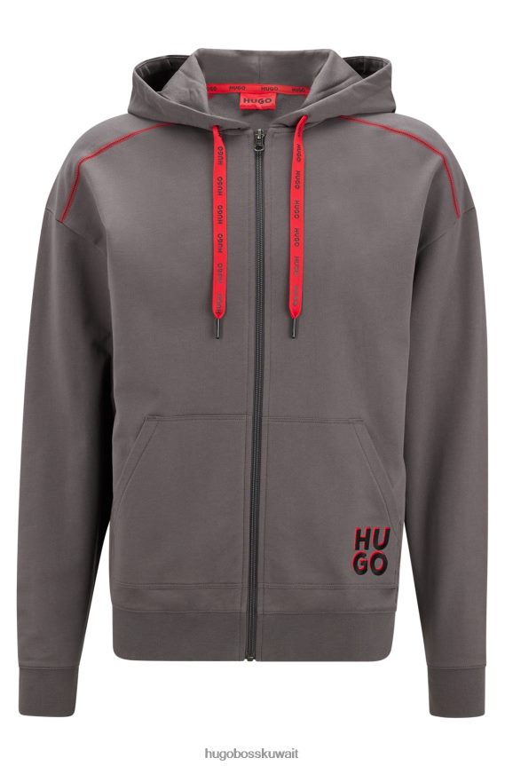 4TFNJN2250 الرمادي الداكن Hugo Boss سترة بغطاء للرأس بسحاب من Hugo باللون الرمادي الداكن مع شعار مكدس