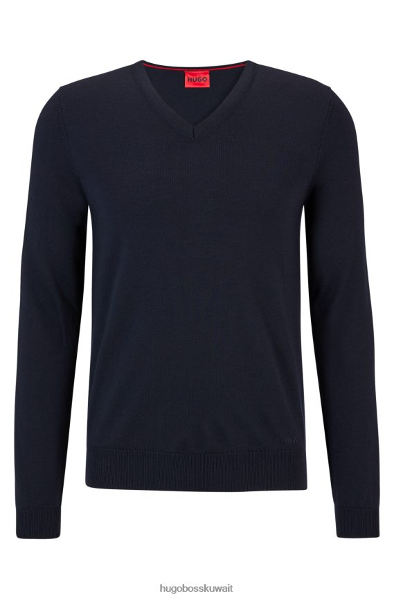 4TFNJN2253 أزرق غامق Hugo Boss سترة زرقاء داكنة بفتحة رقبة على شكل حرف V من هوغو من الصوف البكر