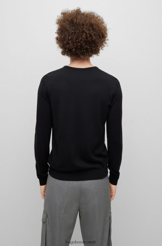 4TFNJN2254 أسود Hugo Boss سترة ضيقة برقبة على شكل حرف V من الصوف البكر باللون الأسود