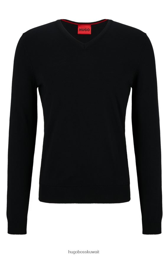 4TFNJN2254 أسود Hugo Boss سترة ضيقة برقبة على شكل حرف V من الصوف البكر باللون الأسود