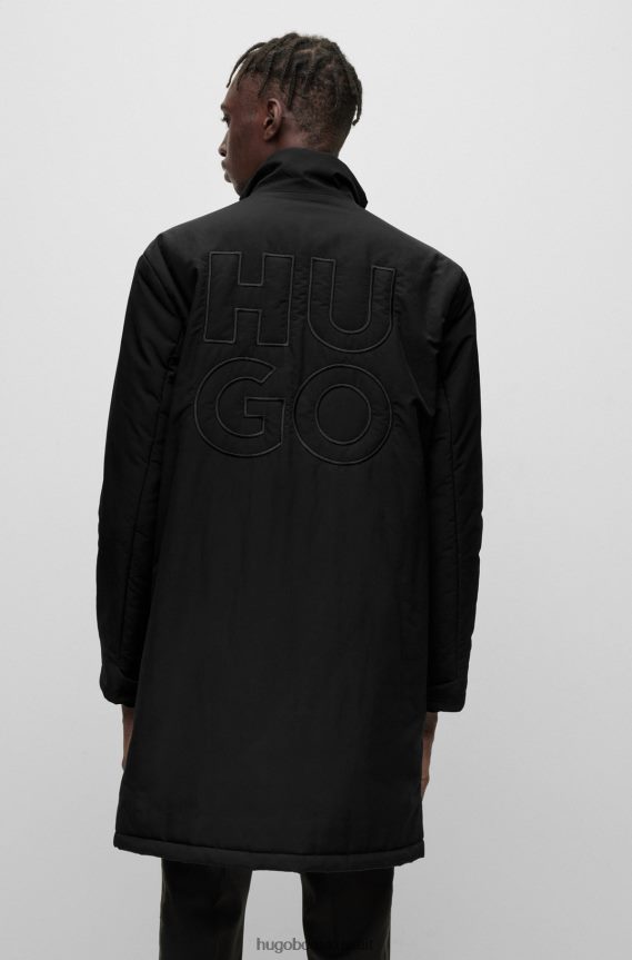 4TFNJN2255 أسود Hugo Boss معطف هوغو أسود مبطن مقاوم للماء مع شعارات مكدسة