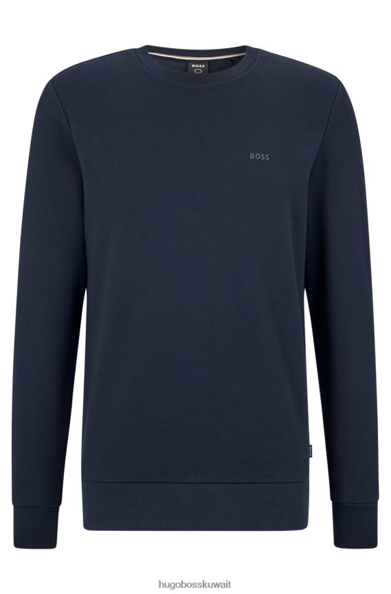 4TFNJN2256 أزرق غامق Hugo Boss هوغو سويت شيرت من القطن العضوي باللون الأزرق الداكن مع شعار مطبوع بالمطاط