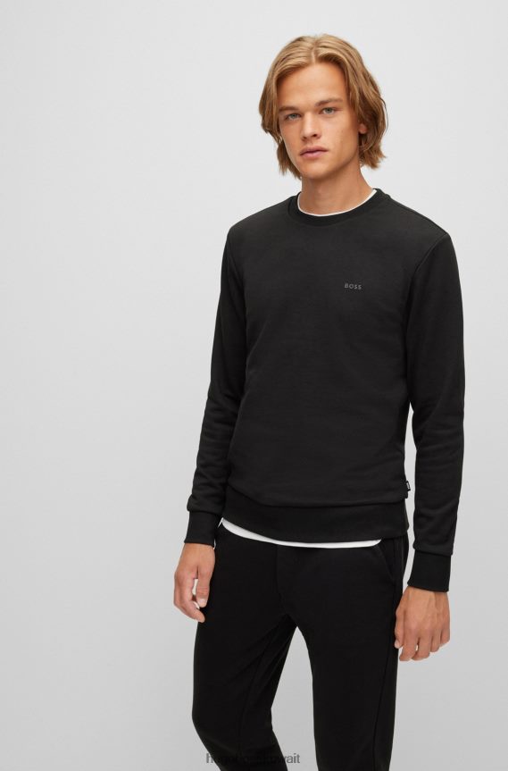 4TFNJN2257 أسود Hugo Boss سويت شيرت هوغو من القطن العضوي مع شعار مطبوع بالمطاط باللون الأسود