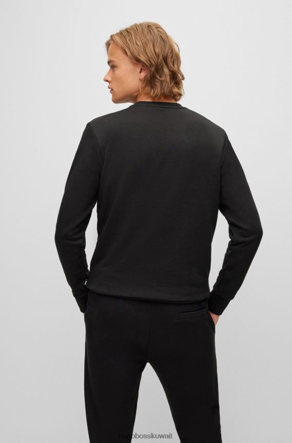 4TFNJN2257 أسود Hugo Boss سويت شيرت هوغو من القطن العضوي مع شعار مطبوع بالمطاط باللون الأسود