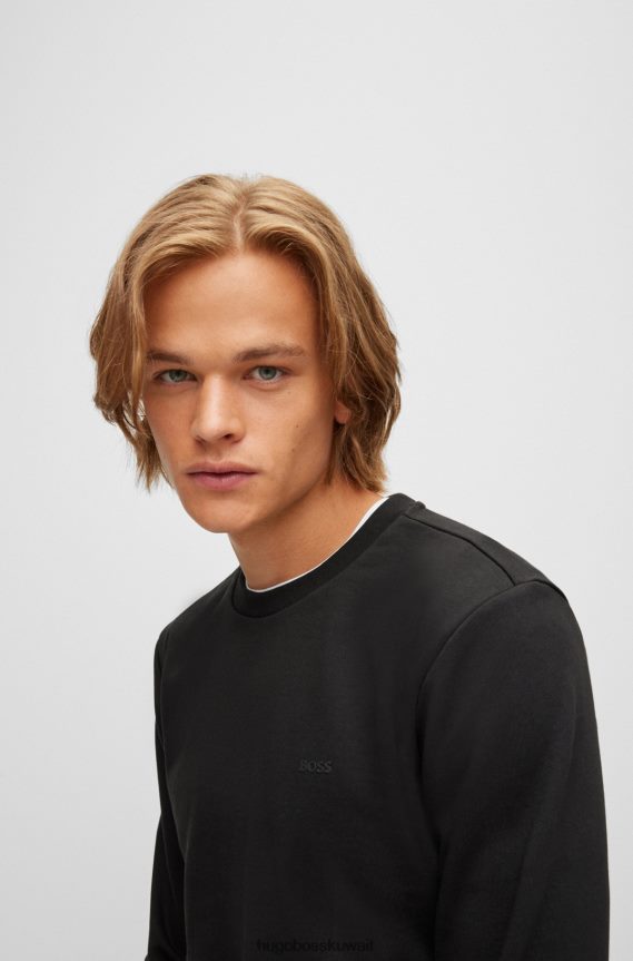 4TFNJN2257 أسود Hugo Boss سويت شيرت هوغو من القطن العضوي مع شعار مطبوع بالمطاط باللون الأسود