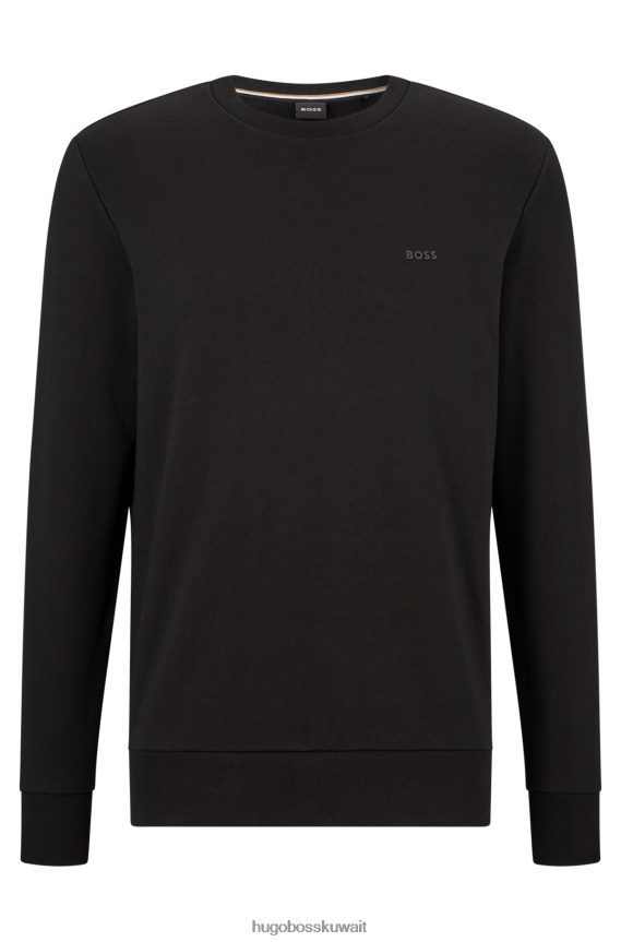 4TFNJN2257 أسود Hugo Boss سويت شيرت هوغو من القطن العضوي مع شعار مطبوع بالمطاط باللون الأسود