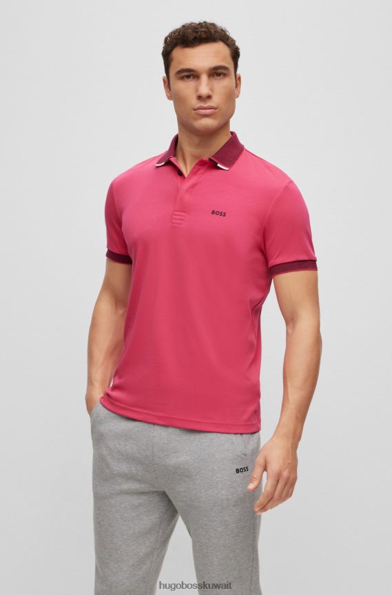 4TFNJN2261 لون القرنفل Hugo Boss قميص بولو من القطن المتشابك باللون الوردي مع ياقة منظمة وشعار هوغو