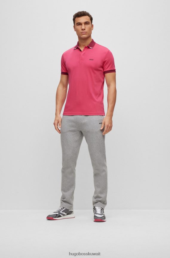4TFNJN2261 لون القرنفل Hugo Boss قميص بولو من القطن المتشابك باللون الوردي مع ياقة منظمة وشعار هوغو
