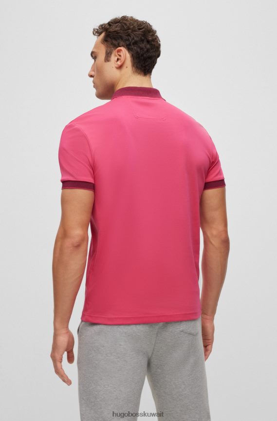 4TFNJN2261 لون القرنفل Hugo Boss قميص بولو من القطن المتشابك باللون الوردي مع ياقة منظمة وشعار هوغو