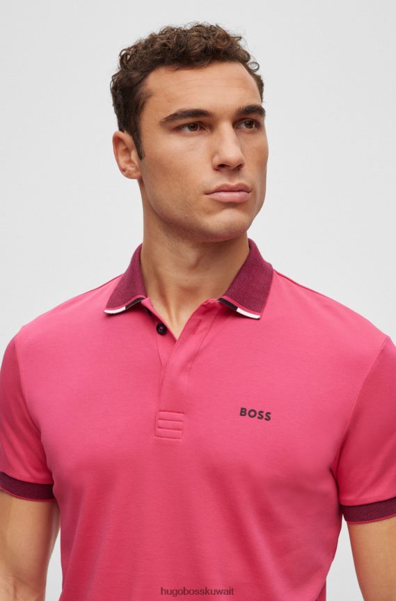 4TFNJN2261 لون القرنفل Hugo Boss قميص بولو من القطن المتشابك باللون الوردي مع ياقة منظمة وشعار هوغو