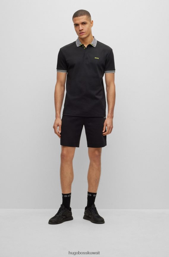 4TFNJN2263 أسود Hugo Boss قميص بولو من القطن المتشابك من هوغو باللون الأسود مع ياقة منظمة وشعار