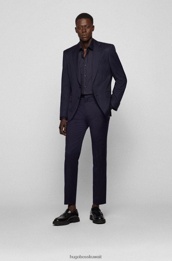 4TFNJN2264 أزرق غامق Hugo Boss قميص Hugo ذو قصة ضيقة باللون الأزرق الداكن مصنوع من قماش البوبلين المصنوع من قطن بيما سهل الكي