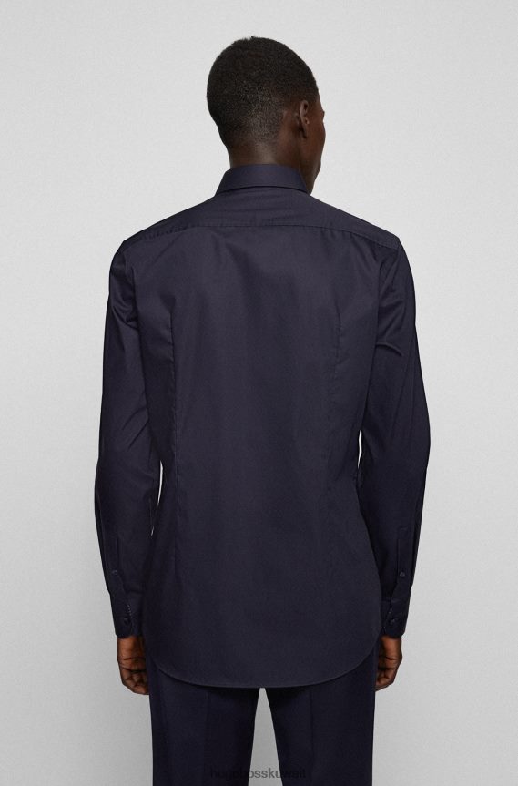 4TFNJN2264 أزرق غامق Hugo Boss قميص Hugo ذو قصة ضيقة باللون الأزرق الداكن مصنوع من قماش البوبلين المصنوع من قطن بيما سهل الكي