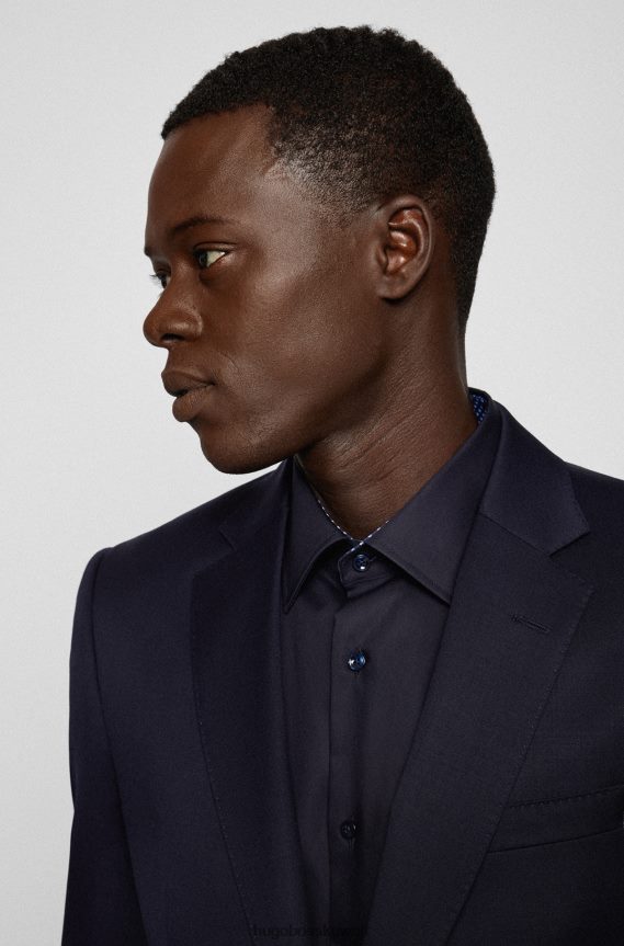 4TFNJN2264 أزرق غامق Hugo Boss قميص Hugo ذو قصة ضيقة باللون الأزرق الداكن مصنوع من قماش البوبلين المصنوع من قطن بيما سهل الكي